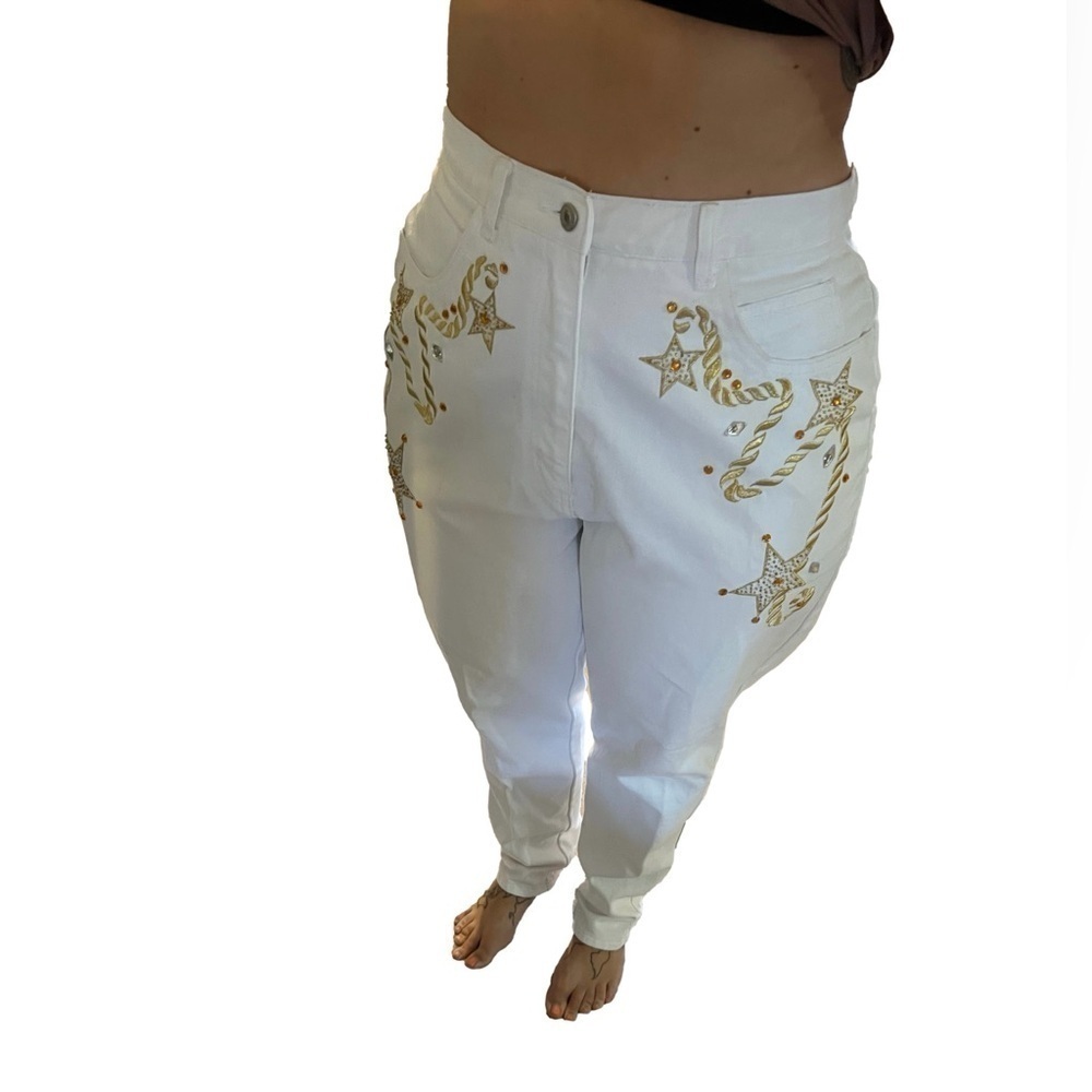NWT Vintage 80s Country Western Metallic Gold Mom Jeans Size 10 - Picture 2 of 12